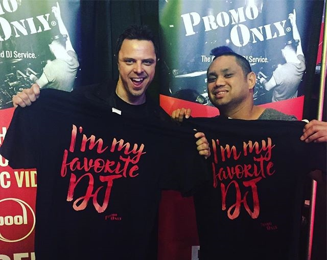 Markus Shulz and Flipside with Promo Only promotional t-shirts Two people with shirts